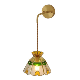 ZOWALA - Vintage Stained Glass Floral Shade Brass Wall Lamp Image - 5
