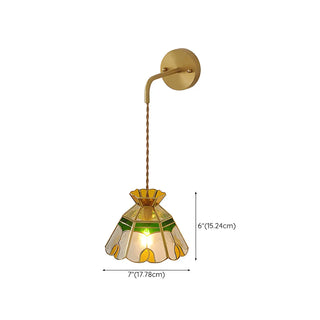 ZOWALA - Vintage Stained Glass Floral Shade Brass Wall Lamp #size