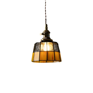 ZOWALA - Tiffany Stained Yellow Black Glass Tapered Pendant Light Image - 12