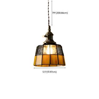 ZOWALA - Tiffany Stained Yellow Black Glass Tapered Pendant Light Image - 15