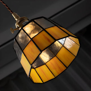 ZOWALA - Tiffany Stained Yellow Black Glass Tapered Pendant Light Image - 4