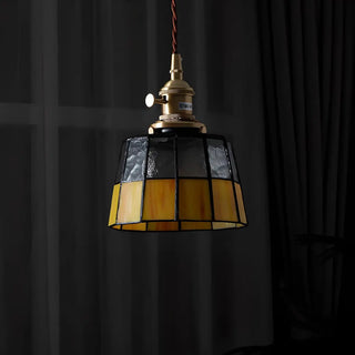ZOWALA - Tiffany Stained Yellow Black Glass Tapered Pendant Light Image - 6