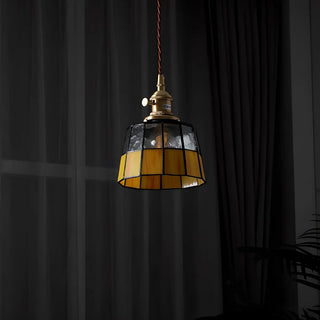 ZOWALA - Tiffany Stained Yellow Black Glass Tapered Pendant Light Image - 8