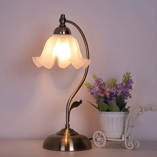 Vintage Flower Glass Table Lamp Brass Bedside Light Zawala Image - 1
