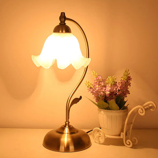 Vintage Flower Glass Table Lamp Brass Bedside Light Zawala Image - 2