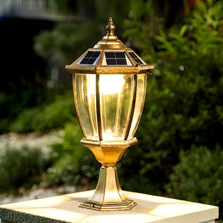 Vintage Solar Lantern Outdoor Garden Column Light Gold Zawala Image - 1