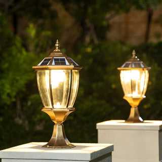 Vintage Solar Lantern Outdoor Garden Column Light Gold Zawala Image - 2