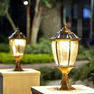 Vintage Solar Lantern Outdoor Garden Column Light Gold Zawala Image - 4