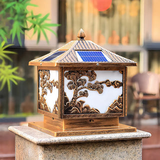 Vintage Square Carved Decor Solar Outdoor Table Lamp Zawala Image - 1