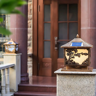 Vintage Square Carved Decor Solar Outdoor Table Lamp Zawala Image - 12