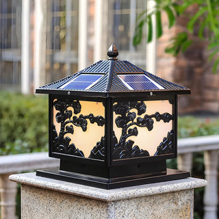 Vintage Square Carved Decor Solar Outdoor Table Lamp Zawala Image - 2