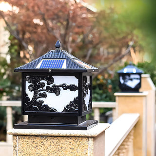 Vintage Square Carved Decor Solar Outdoor Table Lamp Zawala Image - 3