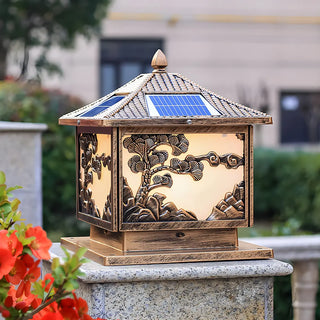 Vintage Square Carved Decor Solar Outdoor Table Lamp Zawala Image - 4