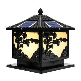 Vintage Square Carved Decor Solar Outdoor Table Lamp Zawala Image - 5