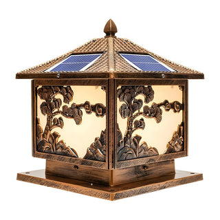 Vintage Square Carved Decor Solar Outdoor Table Lamp Zawala Image - 6