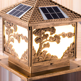 Vintage Square Carved Decor Solar Outdoor Table Lamp Zawala Image - 9