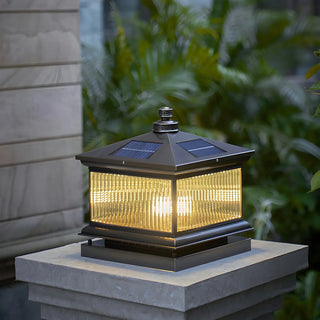 Square Vintage Glass Solar Metal Outdoor Post Lamp Zawala Image - 1