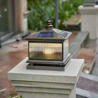 Square Vintage Glass Solar Metal Outdoor Post Lamp Zawala Image - 2