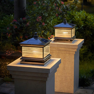 Square Vintage Glass Solar Metal Outdoor Post Lamp Zawala Image - 5