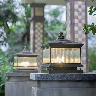 Square Vintage Glass Solar Metal Outdoor Post Lamp Zawala Image - 6
