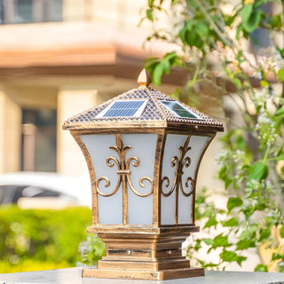Classic Vintage Bronze Solar Outdoor Lantern Post Light Zawala Image - 2