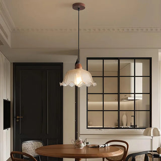 ZOWALA - Vintage Ruffled Glass Dining Room Flower Pendant Light Image - 1