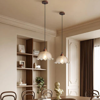ZOWALA - Vintage Ruffled Glass Dining Room Flower Pendant Light Image - 10