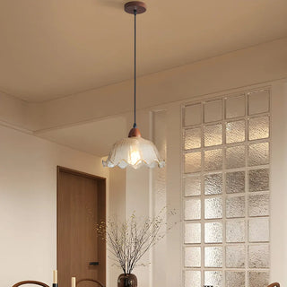 ZOWALA - Vintage Ruffled Glass Dining Room Flower Pendant Light Image - 11