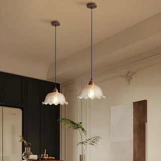ZOWALA - Vintage Ruffled Glass Dining Room Flower Pendant Light Image - 13