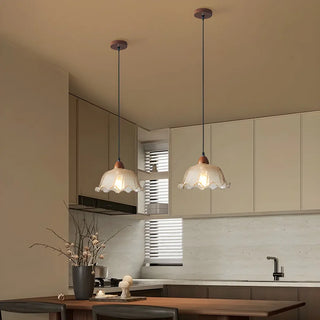 ZOWALA - Vintage Ruffled Glass Dining Room Flower Pendant Light Image - 14