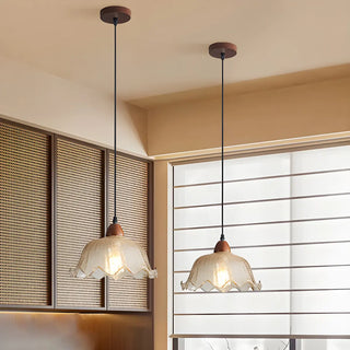 ZOWALA - Vintage Ruffled Glass Dining Room Flower Pendant Light Image - 3