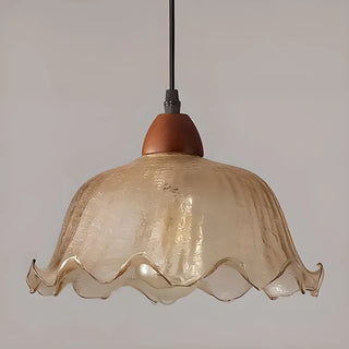 ZOWALA - Vintage Ruffled Glass Dining Room Flower Pendant Light Image - 7