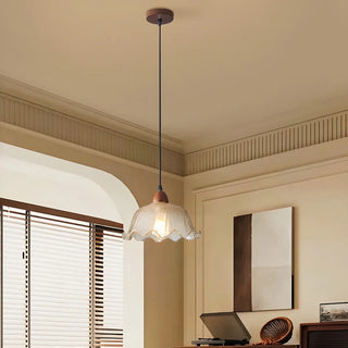 ZOWALA - Vintage Ruffled Glass Dining Room Flower Pendant Light Image - 9