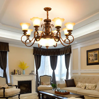 Classic Bronze Bell Matte White Glass Chandelier Zawala Image - 1