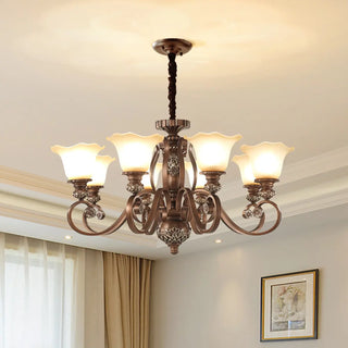 Classic Bronze Bell Matte White Glass Chandelier Zawala Image - 3
