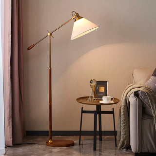 Adjustable Fabric Cone Vintage Metal LED Floor Lamp Zawala Image - 2