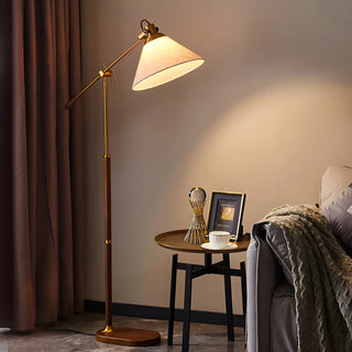 Adjustable Fabric Cone Vintage Metal LED Floor Lamp Zawala Image - 3