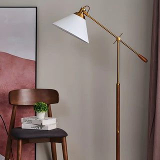 Adjustable Fabric Cone Vintage Metal LED Floor Lamp Zawala Image - 6