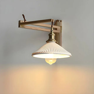 ZOWALA - Vintage Swing Arm Adjustable Ceramic Walnut Wall Light Image - 1