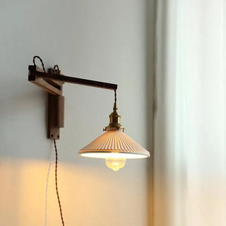ZOWALA - Vintage Swing Arm Adjustable Ceramic Walnut Wall Light Image - 2