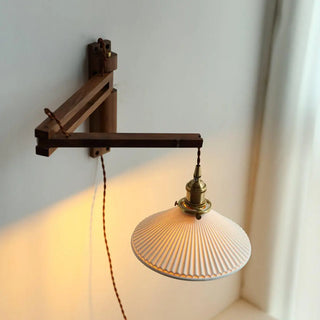 ZOWALA - Vintage Swing Arm Adjustable Ceramic Walnut Wall Light Image - 3