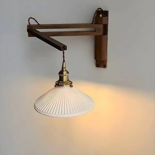 ZOWALA - Vintage Swing Arm Adjustable Ceramic Walnut Wall Light Image - 4