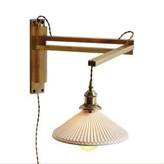 ZOWALA - Vintage Swing Arm Adjustable Ceramic Walnut Wall Light Image - 5