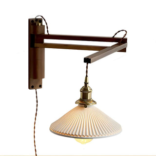 ZOWALA - Vintage Swing Arm Adjustable Ceramic Walnut Wall Light Image - 6