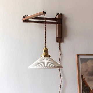 ZOWALA - Vintage Swing Arm Adjustable Ceramic Walnut Wall Light Image - 7