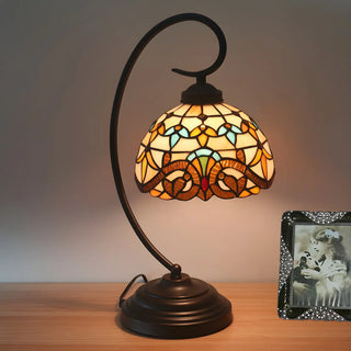 Tiffany Classic Gooseneck Dome Stained Glass Desk Lamp Zawala Image - 2