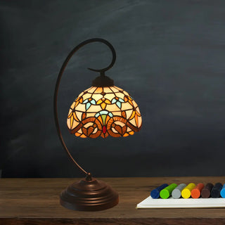 Tiffany Classic Gooseneck Dome Stained Glass Desk Lamp Zawala Image - 6