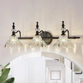 ZOWALA - Vintage Flower-Shape Carved Glass Black Vanity Light Image - 1