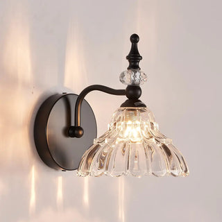 ZOWALA - Vintage Flower-Shape Carved Glass Black Vanity Light Image - 10