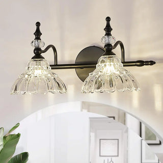 ZOWALA - Vintage Flower-Shape Carved Glass Black Vanity Light Image - 11